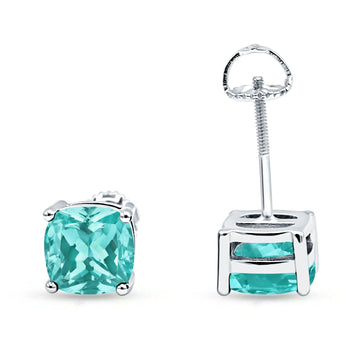Cushion Stud Earring Solitaire Simulated Paraiba Tourmaline 925 Sterling Silver Wholesale